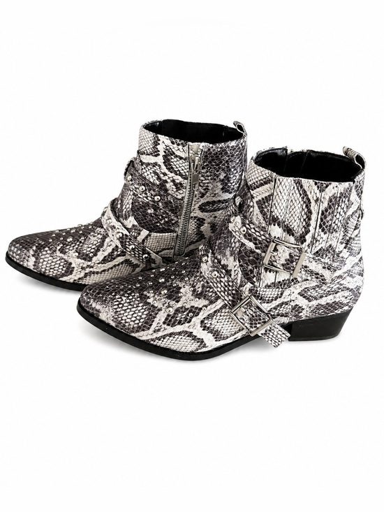 JANE AND THE SHOE Shoes - Snake Print Ankle Boots With Studded Straps & Buckles By Jane And The Shoe